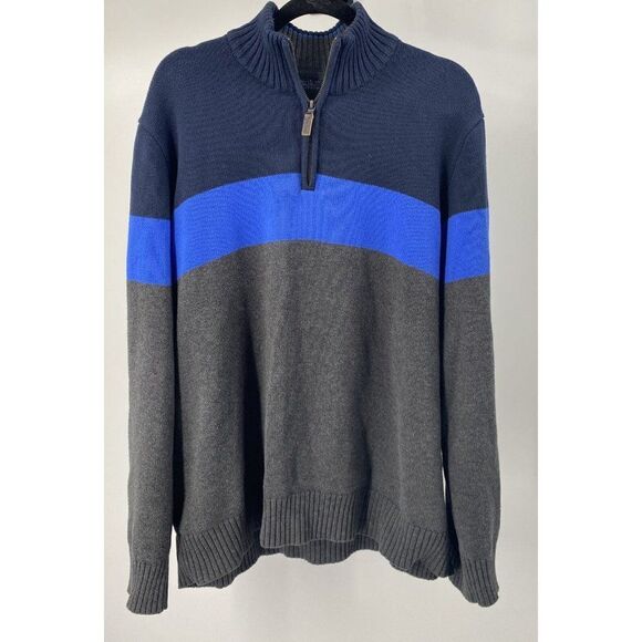 Men’s Eddie Bauer Combed Cotton Sz XXL Color block partial zip Sweater Excellent - Picture 1 of 5